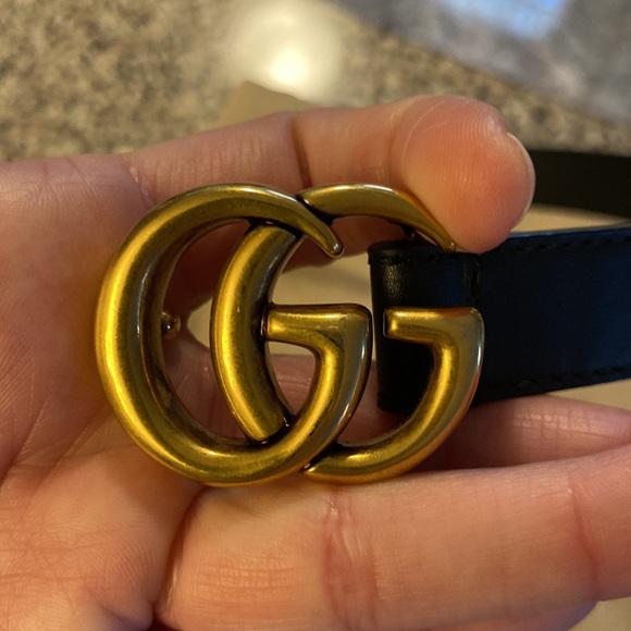 Gucci Thin Black Belt w/ Gold Hardware - Picture 3 of 5
